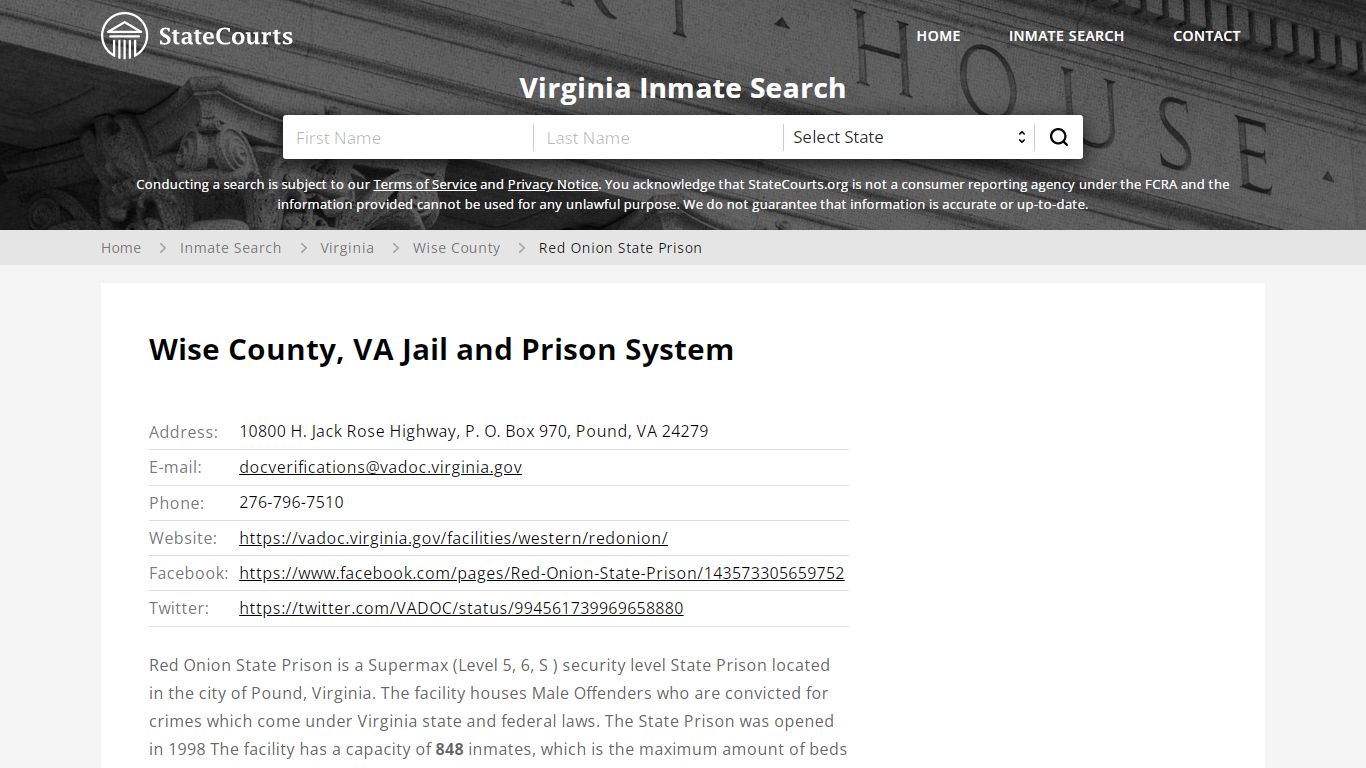 Red Onion State Prison Inmate Records Search, Virginia - StateCourts